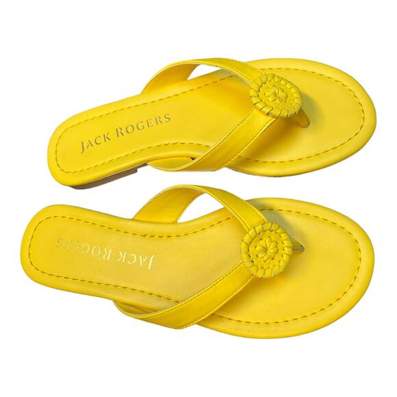 JACK ROGERS Rowan Leather Flip Flops Padded Insole Slip On Yellow 6 NIB - Picture 1 of 7